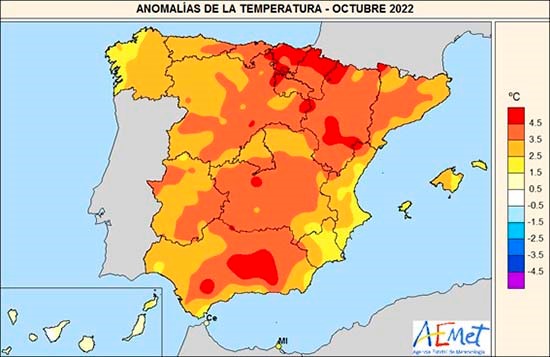 En este momento estás viendo Octubre de 2022 fue el más cálido de la serie histórica en España
